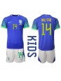 Brasilien Eder Militao #14 Auswärts Trikotsatz für Kinder WM 2022 Kurzarm (+ Kurze Hosen)